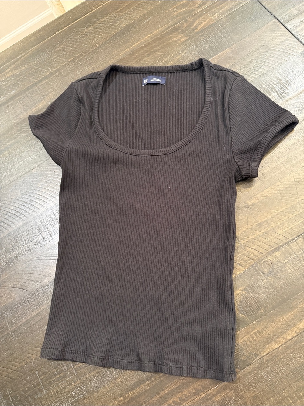 GAP Fitted Black Ribbed Scoop Neck Short Sleeve Knit Top Size M
